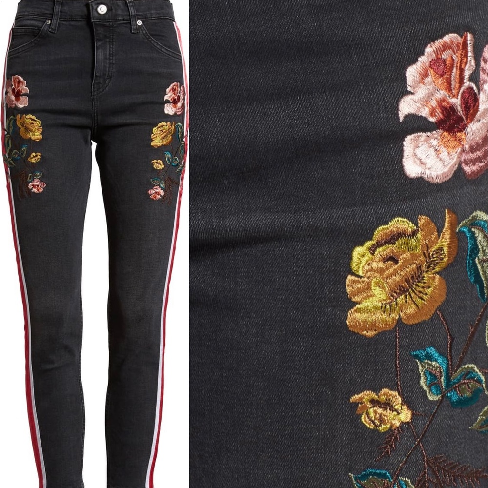 Topshop Embroidered Jamie Jeans